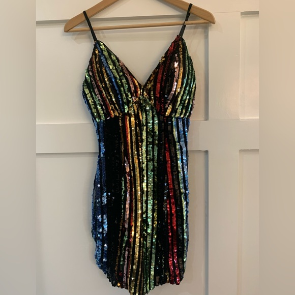 Fashion Nova Dresses Sequin Rainbow Dress size 10 - Picture 3 of 8